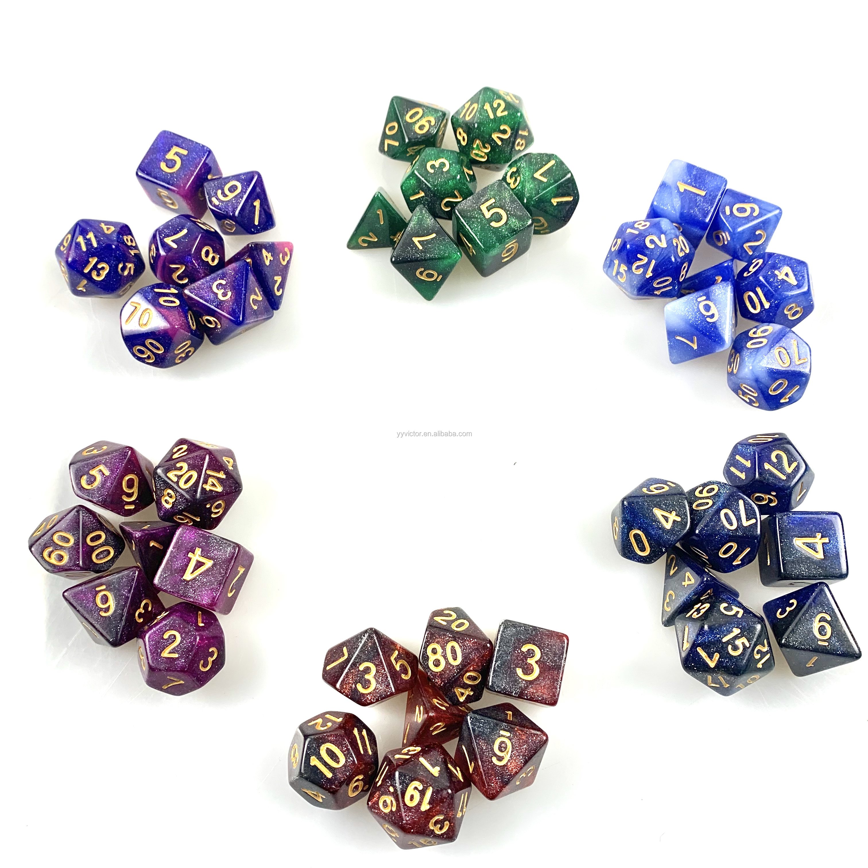 DND rpg Dungeons and Dragons acrylic custom polyhedral 20 sides double multi colors plastic dice sets