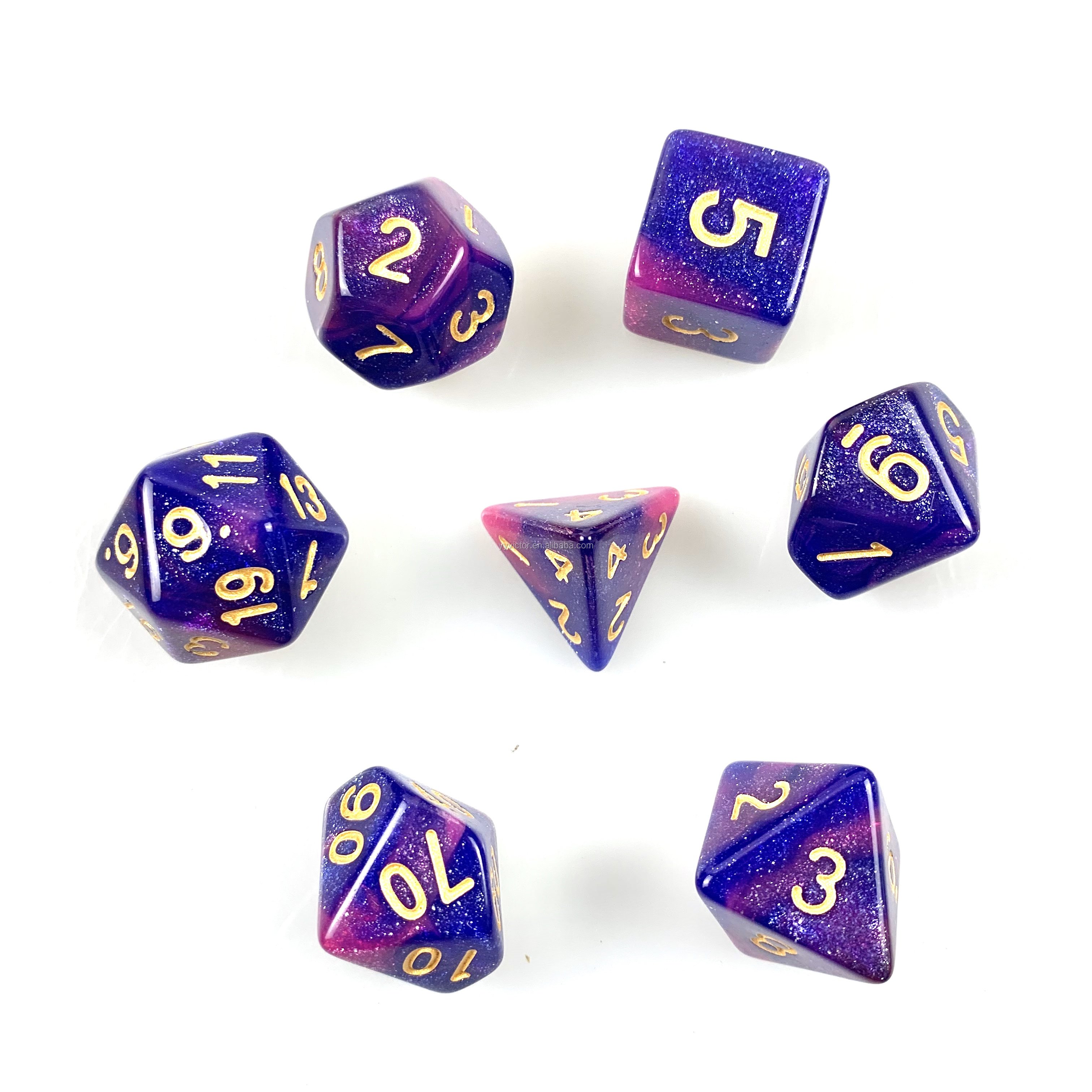 DND rpg Dungeons and Dragons acrylic custom polyhedral 20 sides double multi colors plastic dice sets