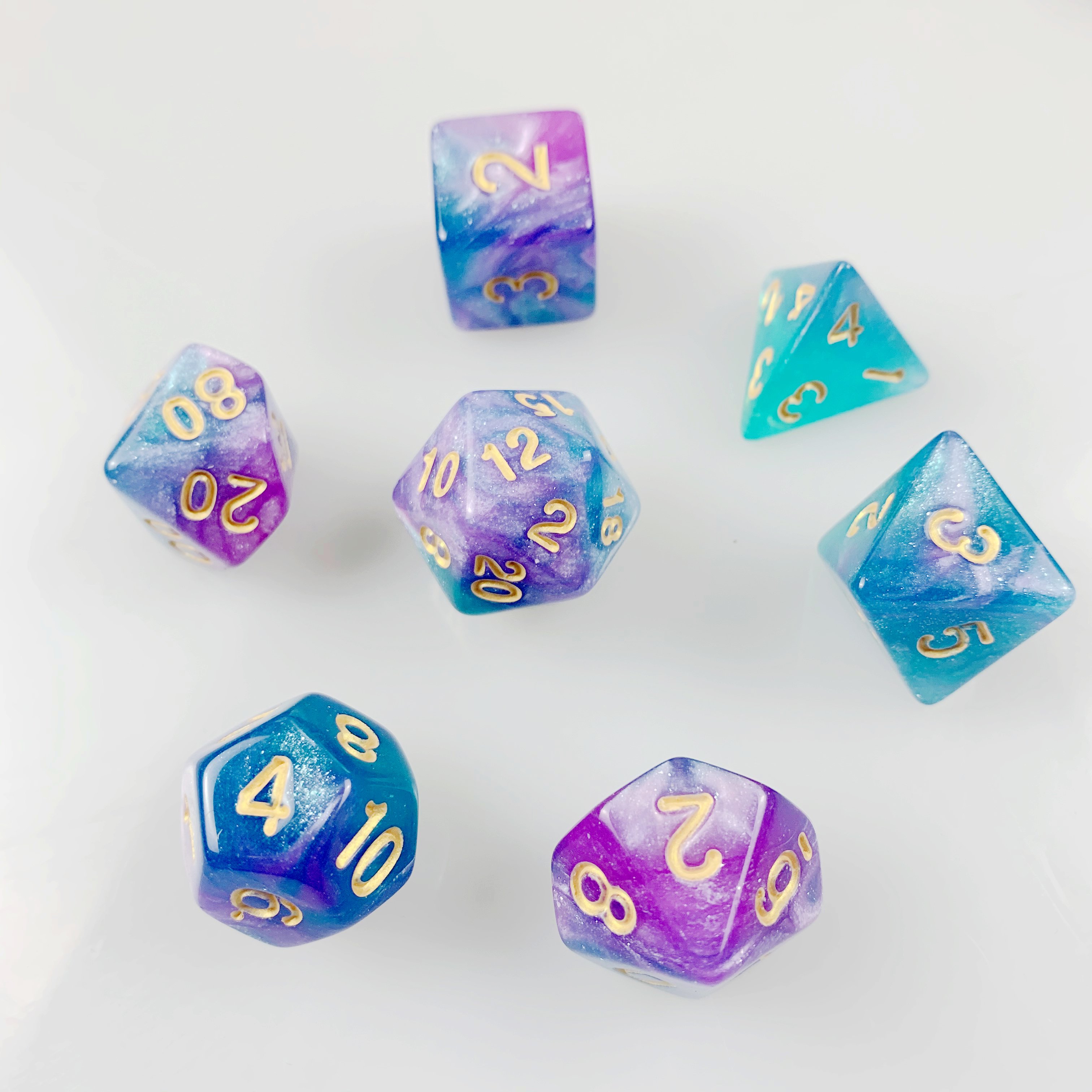 DND rpg Dungeons and Dragons acrylic custom polyhedral 20 sides double multi colors plastic dice sets