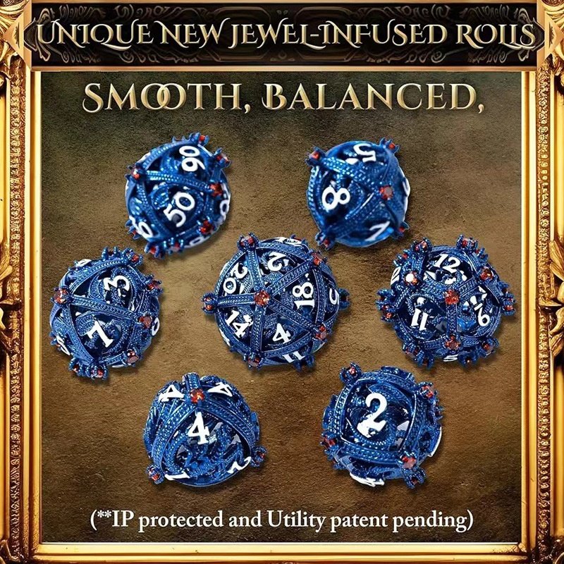 Game Play Precious Dazzling Gemstone Dragon Hollow Dice Polyhedral DND Metal Dice Set for TRPG