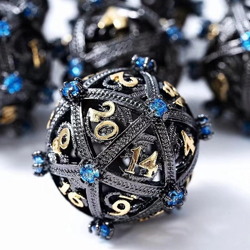 Game Play Precious Dazzling Gemstone Dragon Hollow Dice Polyhedral DND Metal Dice Set for TRPG