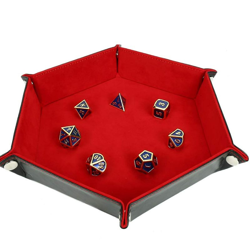 Folding PU Leather Hexagon Dice Tray Leather Velvet Storage Tray Desktop Organizer Sundries Tray for Living Room Bedroom