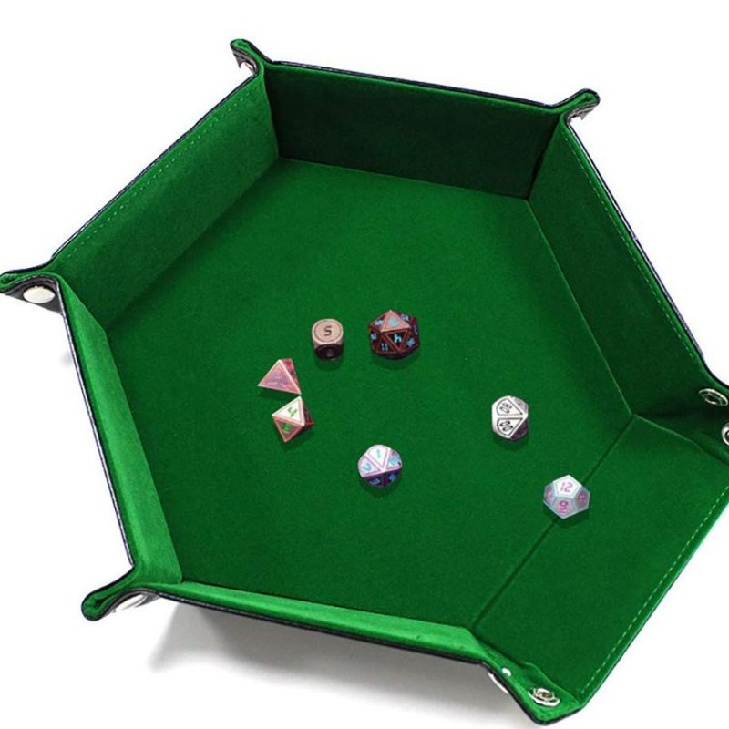 Folding PU Leather Hexagon Dice Tray Leather Velvet Storage Tray Desktop Organizer Sundries Tray for Living Room Bedroom