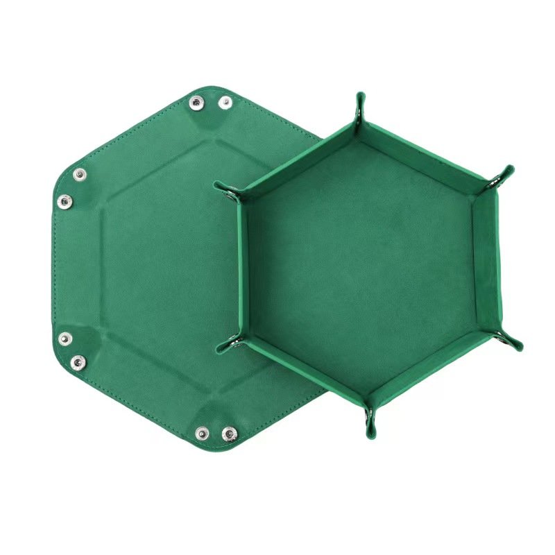 Folding PU Leather Hexagon Dice Tray Leather Velvet Storage Tray Desktop Organizer Sundries Tray for Living Room Bedroom