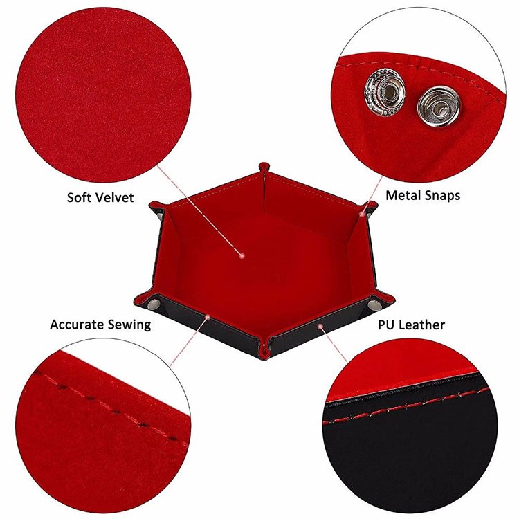 Collapsible Storage Trays Leather Hexagonal Storage Box Foldable Stackable Dice Rolling Tray