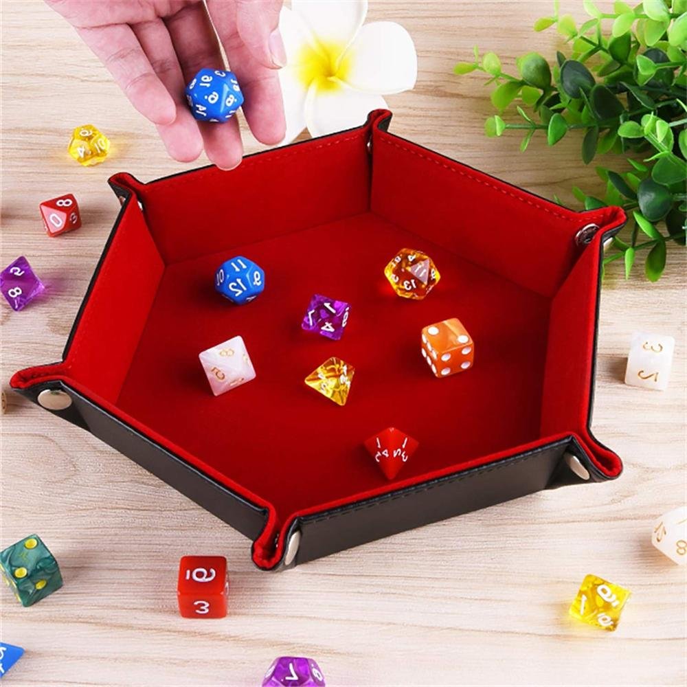 Collapsible Storage Trays Leather Hexagonal Storage Box Foldable Stackable Dice Rolling Tray