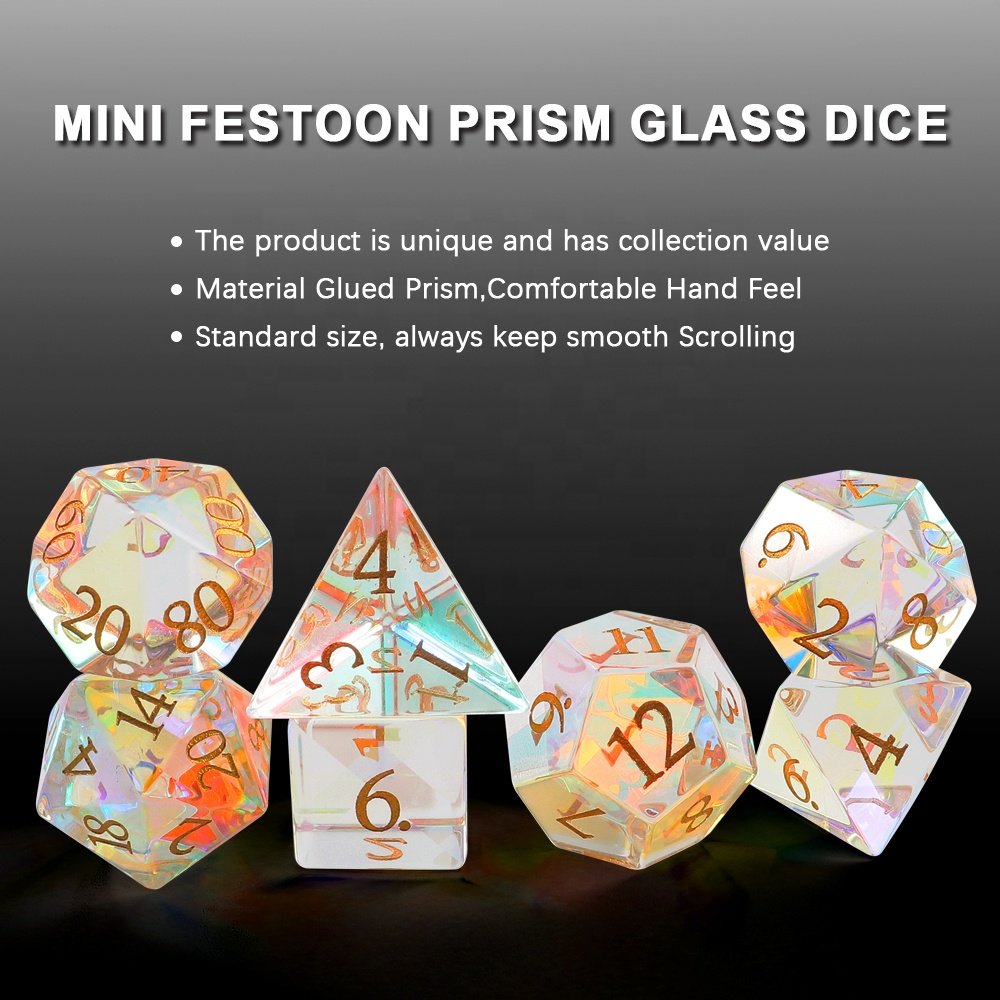 Custom Tabletop Games Dices Dungeons And Dragons DND Gemstone Dice RPG Rainbow Prism Glass Dice Set