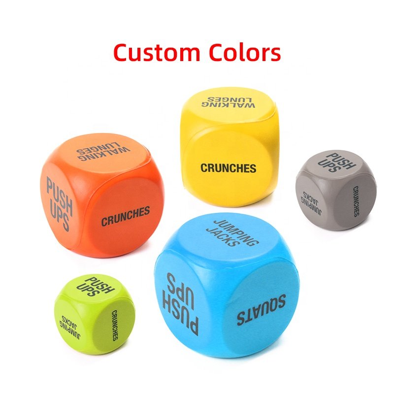 OEM ODM Customizable Pu Foam Yoga 6-Side Dice White Polyhedral Dice Hot Sale Fidget Cube Play Dice With Words Jumbo Foam Ball