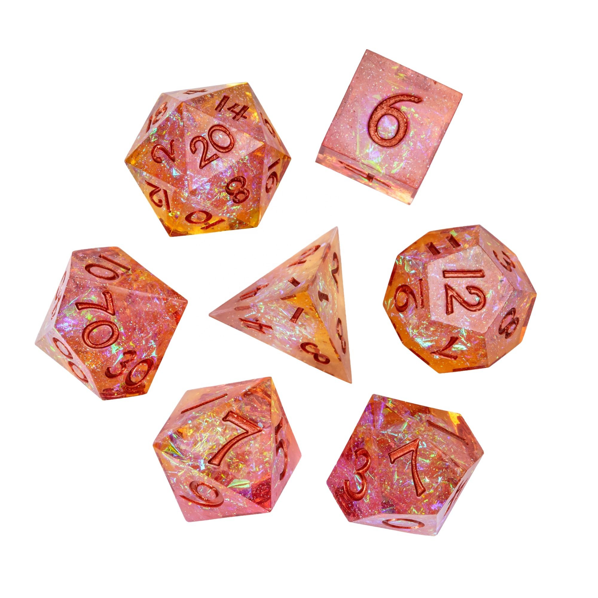 Udixi Polyhedral Sharp Edge Dice RPG Resin Dungeons and Dragons Glitter paper Dice Set
