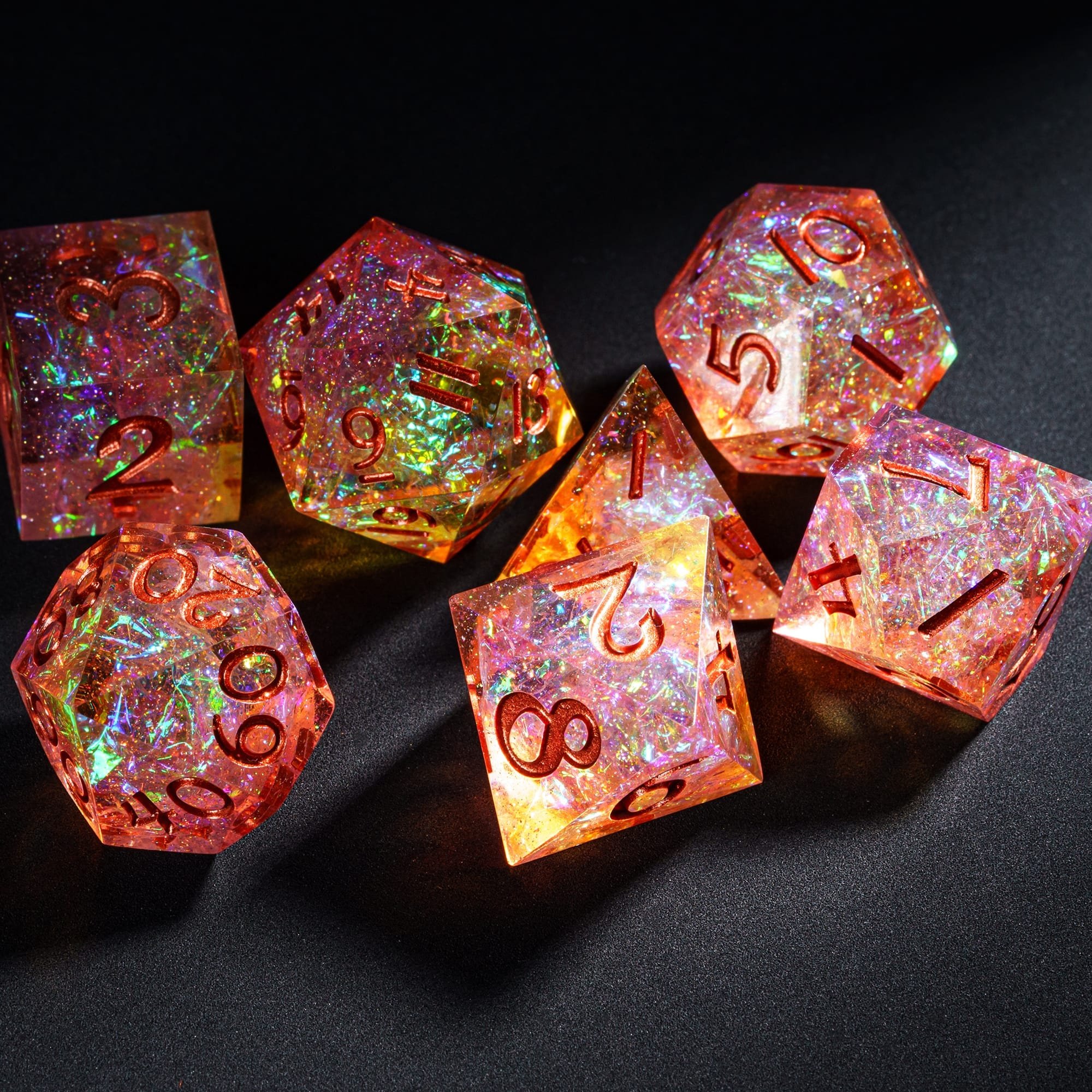 Udixi Polyhedral Sharp Edge Dice RPG Resin Dungeons and Dragons Glitter paper Dice Set