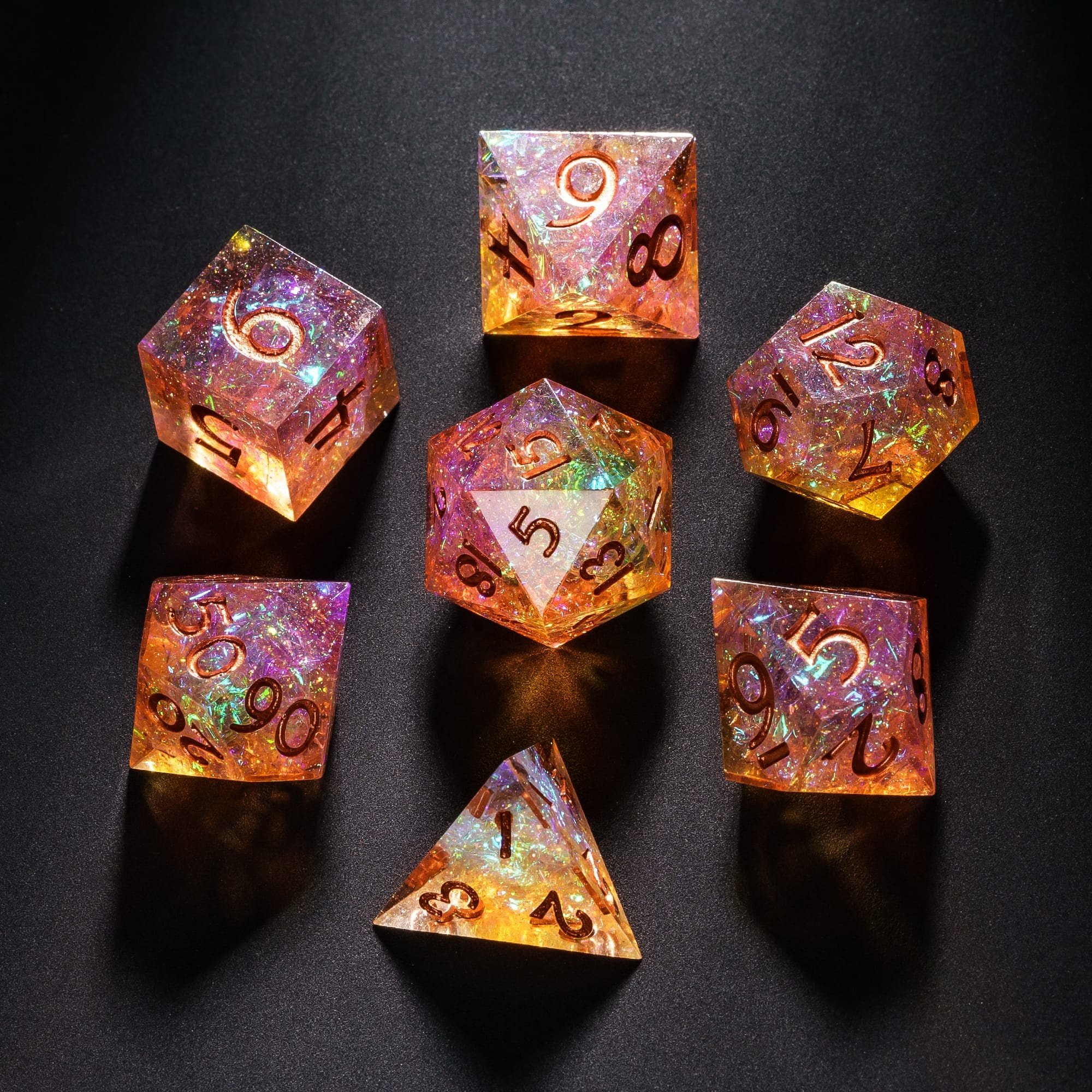 Udixi Polyhedral Sharp Edge Dice RPG Resin Dungeons and Dragons Glitter paper Dice Set