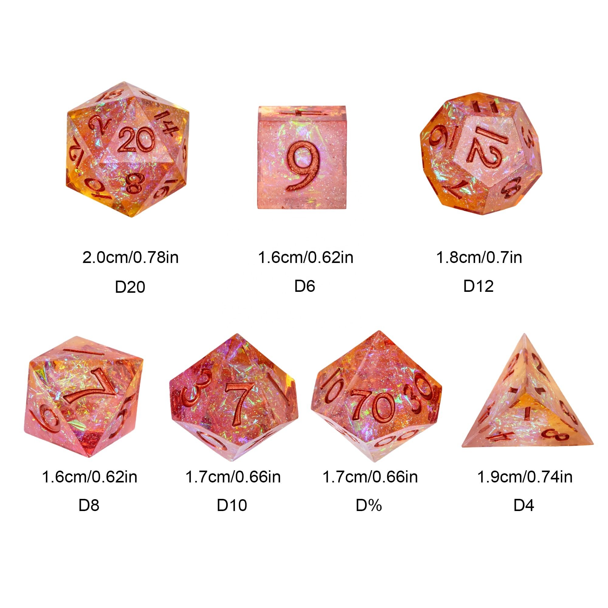 Udixi Polyhedral Sharp Edge Dice RPG Resin Dungeons and Dragons Glitter paper Dice Set