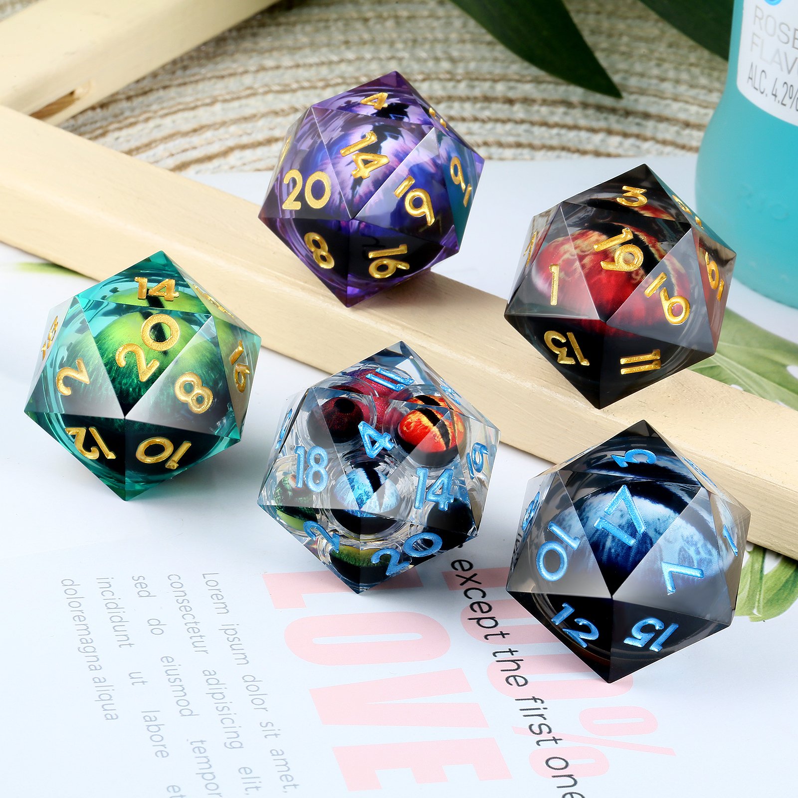 33mm Large Floating eyeball D20 Dice Set Dragon Eye Dice D20 Sharp Edge Liquid 20 Sided Bulk Dice Resin for RPG Games