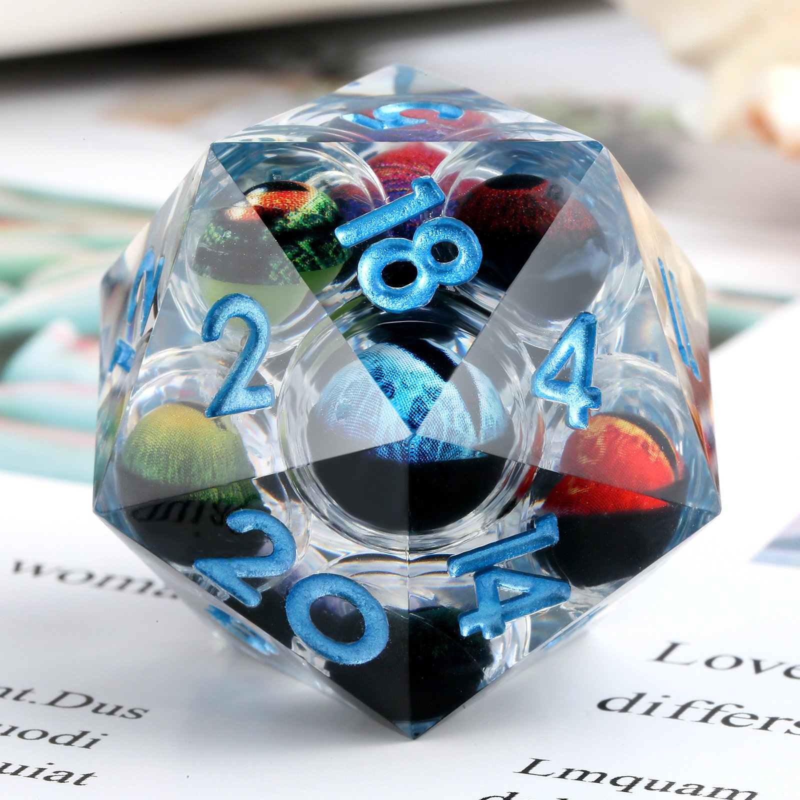 33mm Large Floating eyeball D20 Dice Set Dragon Eye Dice D20 Sharp Edge Liquid 20 Sided Bulk Dice Resin for RPG Games