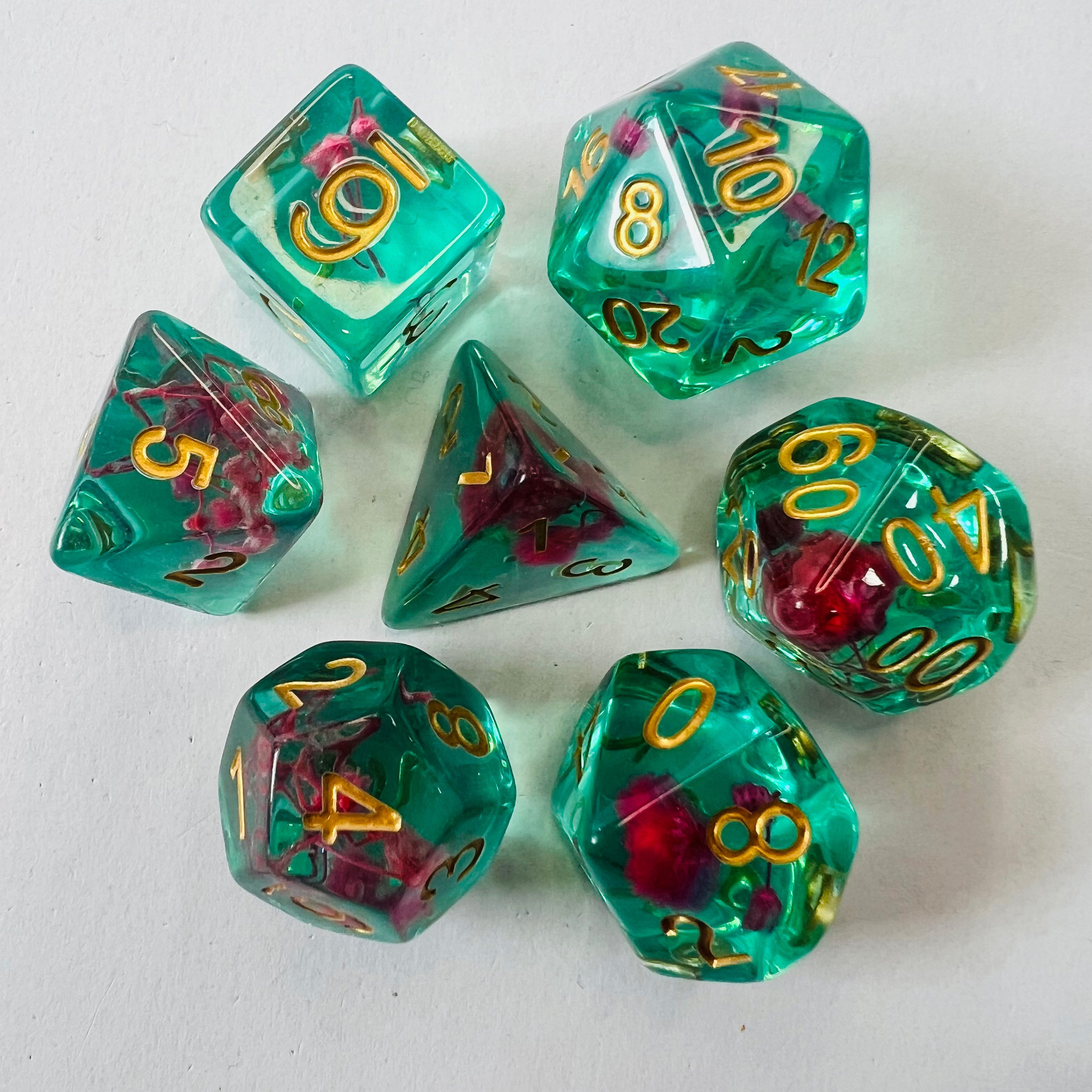 Handmade Custom Numbered Translucent Resin RPG D&D Polyhedron Flower Dice Set For Dungeons And Dragons Board Game