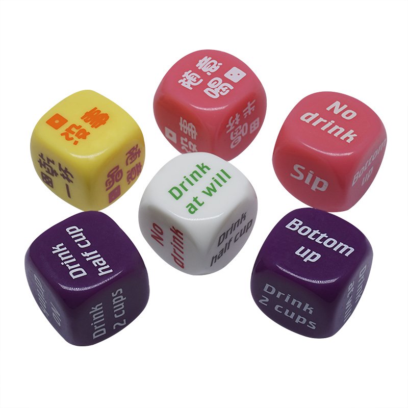 custom 16mm 18MM 20mm 25mm D6 1 color printed good acrylic dice English Teaching entertainment or English Housework games dice