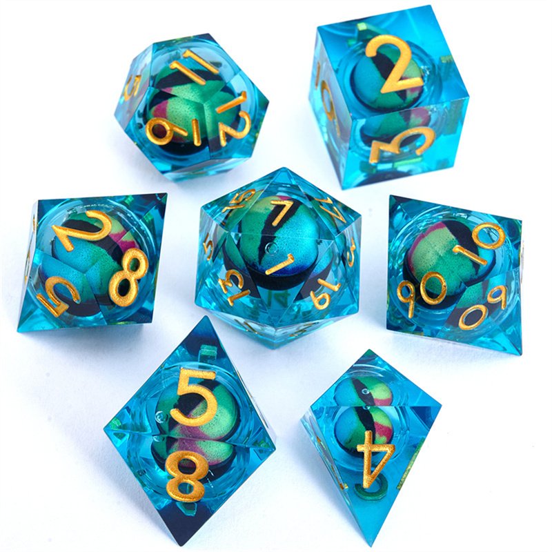 Customized polyhedral Rpg with 7 liquid core DND dice