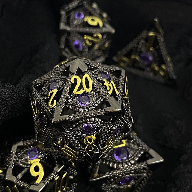 Set of 7 Metal Skeleton Gemstone Dragon's Eye Dice Set COC Runner Cthulhu Polyhedral Color Dice Digital Board Game Set