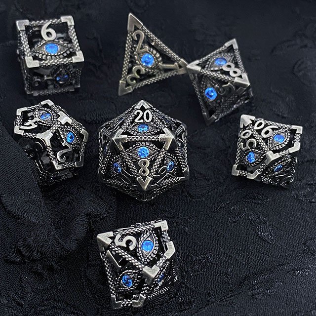 Set of 7 Metal Skeleton Gemstone Dragon's Eye Dice Set COC Runner Cthulhu Polyhedral Color Dice Digital Board Game Set