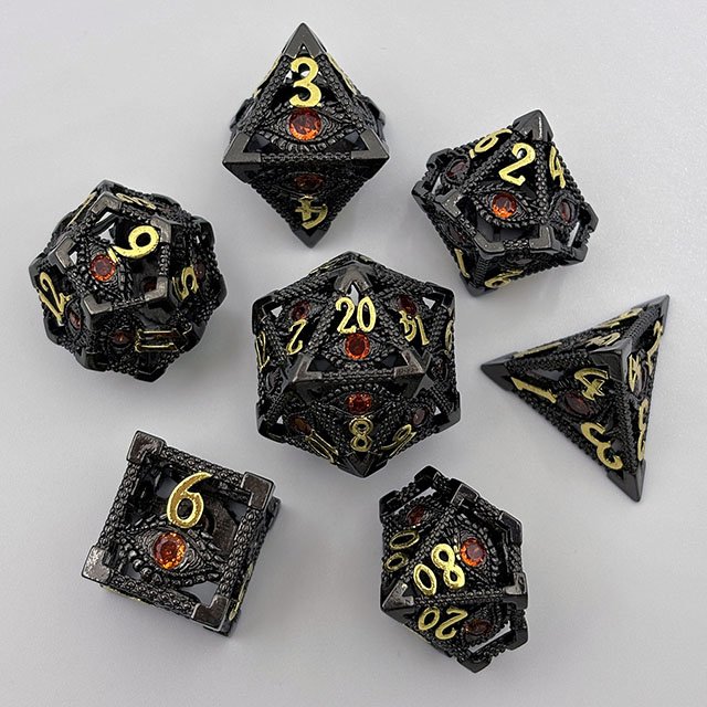 Set of 7 Metal Skeleton Gemstone Dragon's Eye Dice Set COC Runner Cthulhu Polyhedral Color Dice Digital Board Game Set
