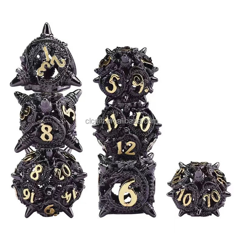 RPG 7 Pieces Metal Dragon DND Dice Hollow Polyhedral Dice D20 D12 D10 D% D8 D6 D4 Dice for Dungeons & Dragons RPG Board Games