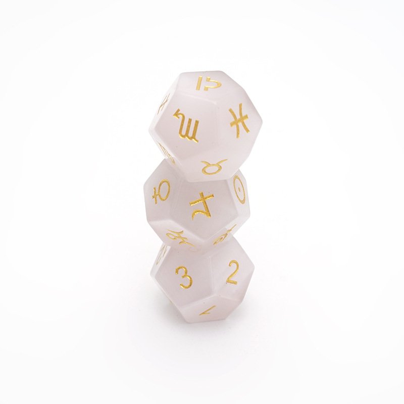 3PCS Set Light Gray Cat's Eye Astrology Dice 12 Sided Zodiac Signs Board Game Tarot Constellation Divination D12 Dice