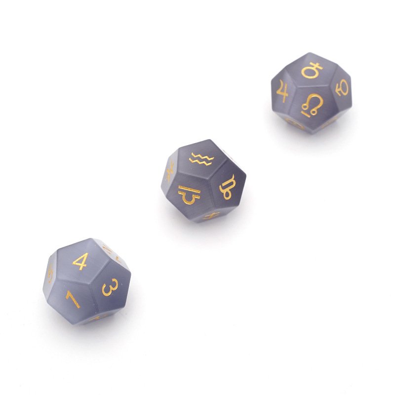 3PCS Set Light Gray Cat's Eye Astrology Dice 12 Sided Zodiac Signs Board Game Tarot Constellation Divination D12 Dice