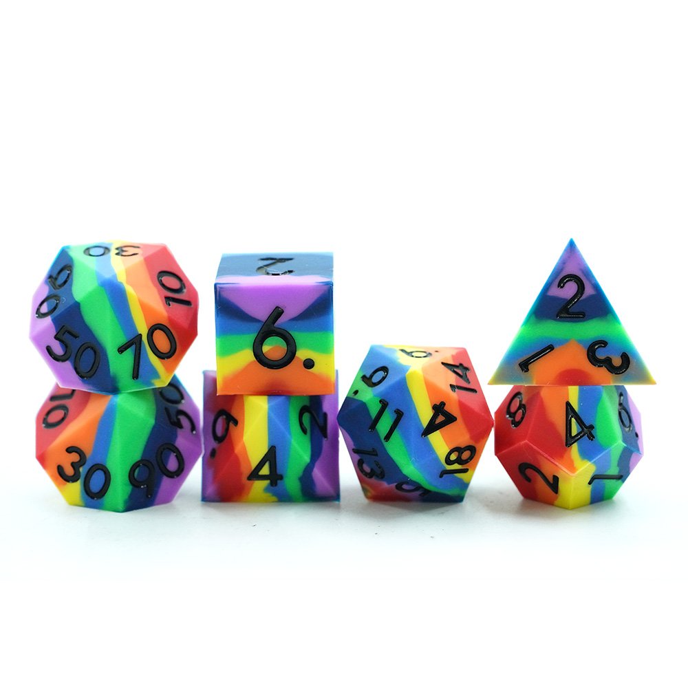 Custom Logo Silicone Rpg Polyhedral Rainbow Dice Set Dnd Dice For Board Games With Black Number