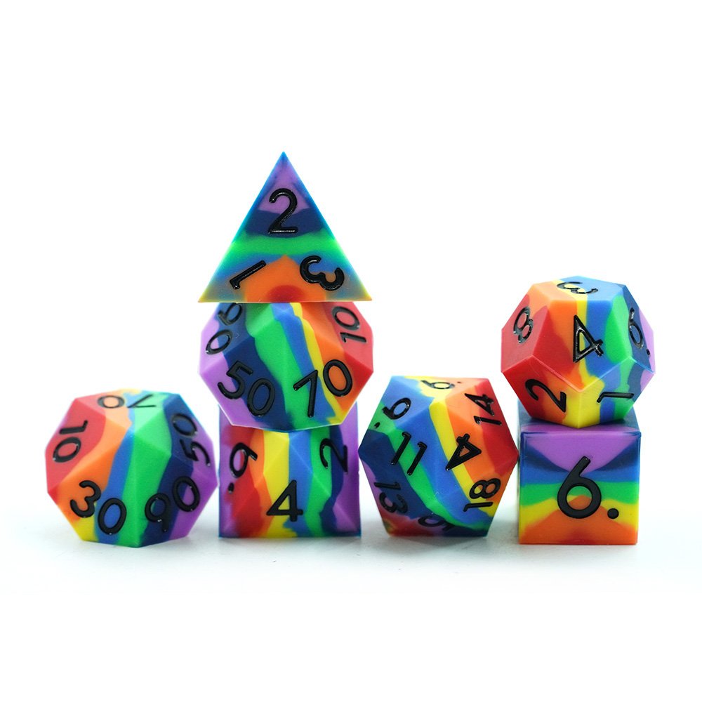 Custom Logo Silicone Rpg Polyhedral Rainbow Dice Set Dnd Dice For Board Games With Black Number
