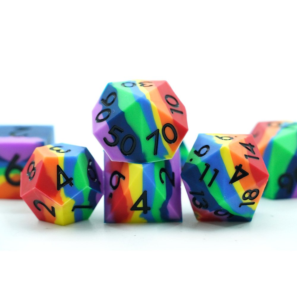 Custom Logo Silicone Rpg Polyhedral Rainbow Dice Set Dnd Dice For Board Games With Black Number