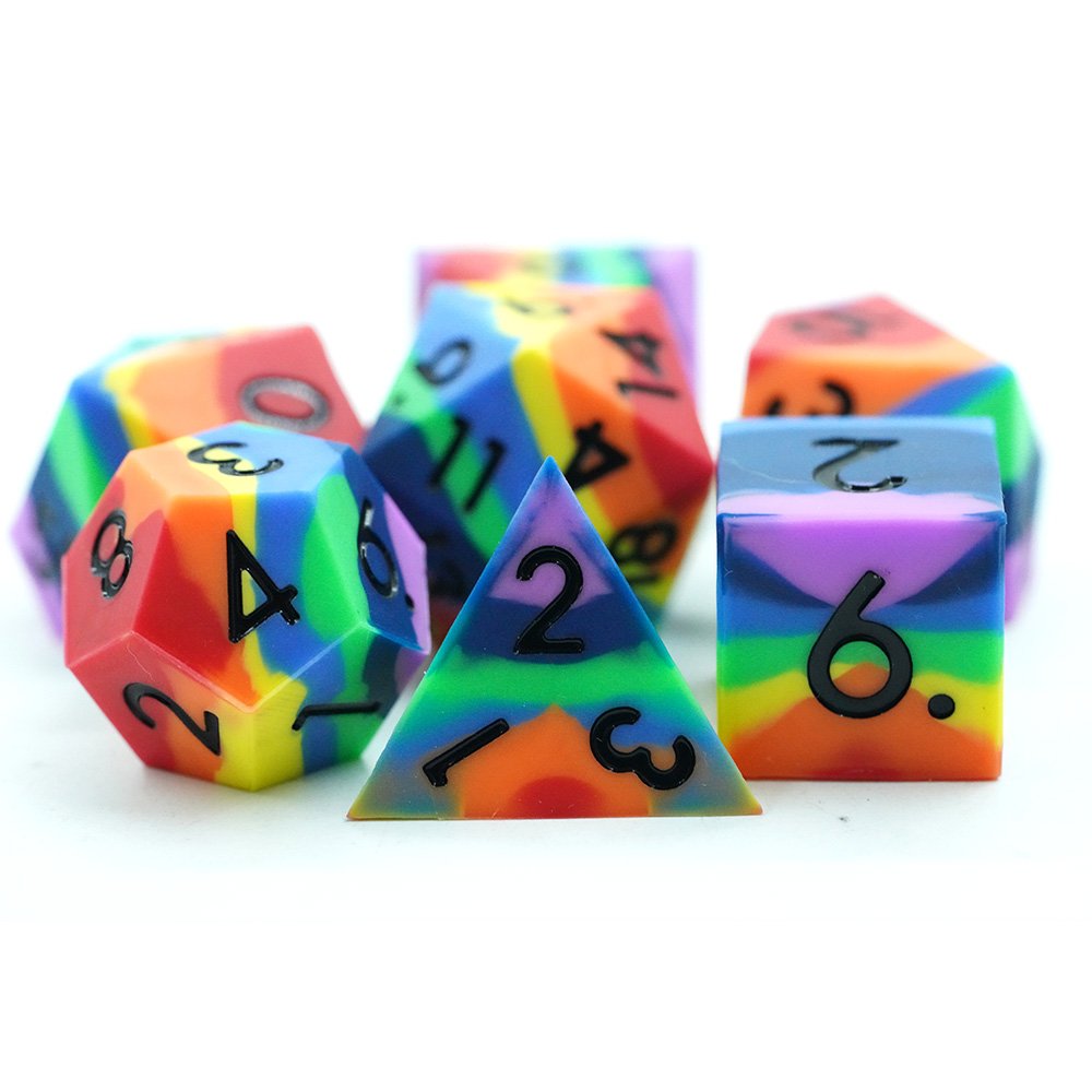 Custom Logo Silicone Rpg Polyhedral Rainbow Dice Set Dnd Dice For Board Games With Black Number