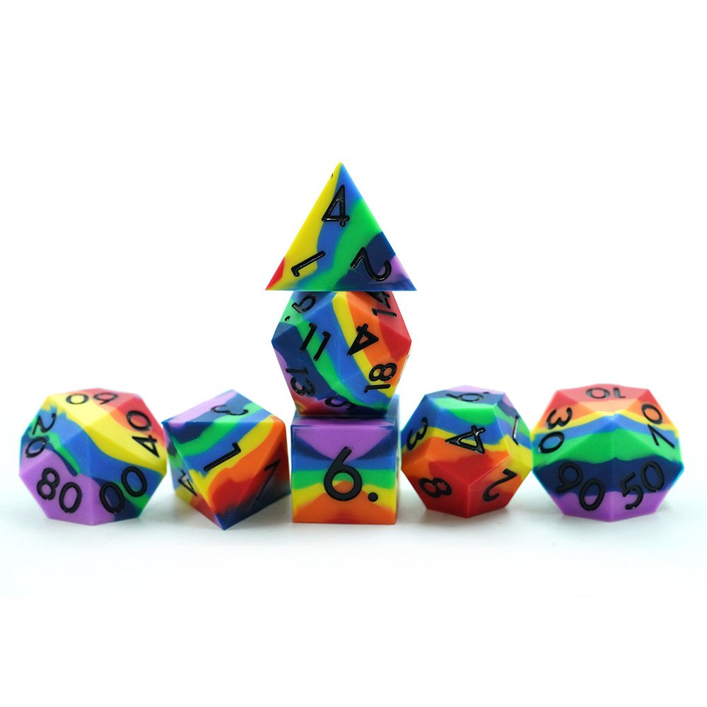 Custom Logo Silicone Rpg Polyhedral Rainbow Dice Set Dnd Dice For Board Games With Black Number