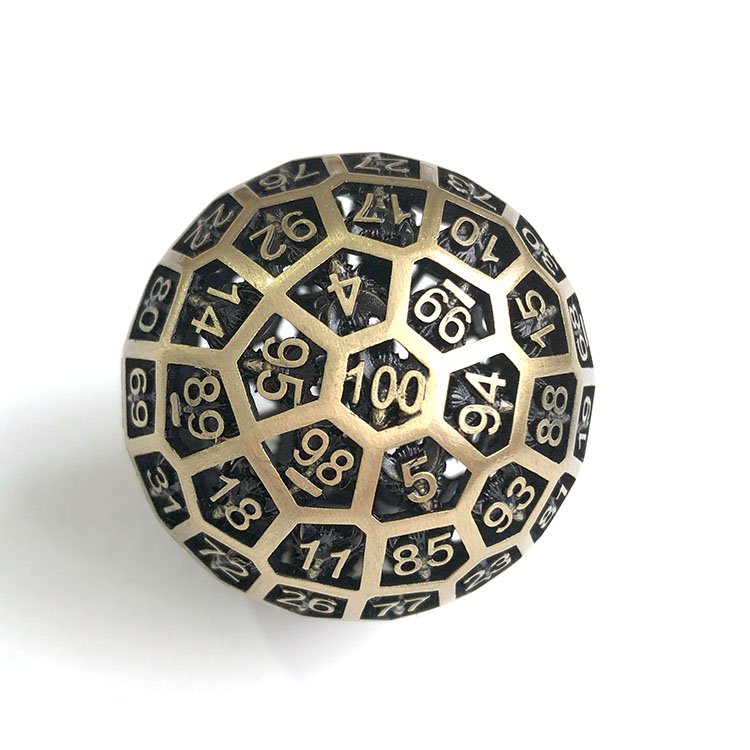 Dice Manufacturer Wholesale 50mm Big Size 100 Sided Hollow DND Metal Dice