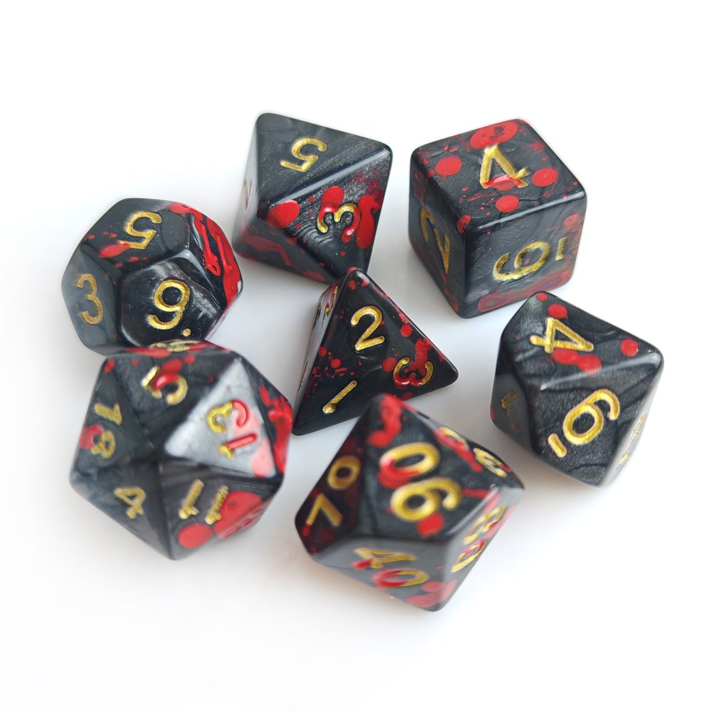 7pcs Blood Splatter Dice Polyhedral Plastic DND Dice Set for Dungeons and Dragons D&D RPG Board Game Marble Acrylic Dice