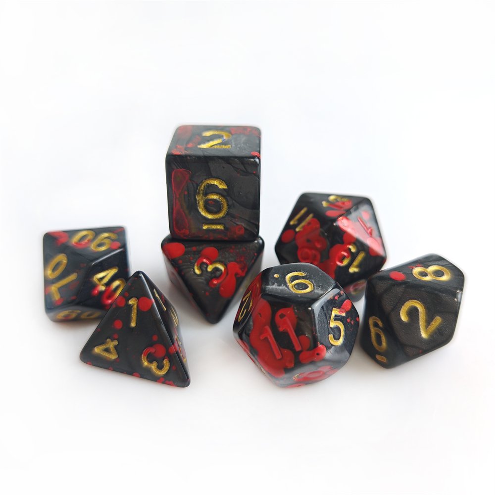 7pcs Blood Splatter Dice Polyhedral Plastic DND Dice Set for Dungeons and Dragons D&D RPG Board Game Marble Acrylic Dice
