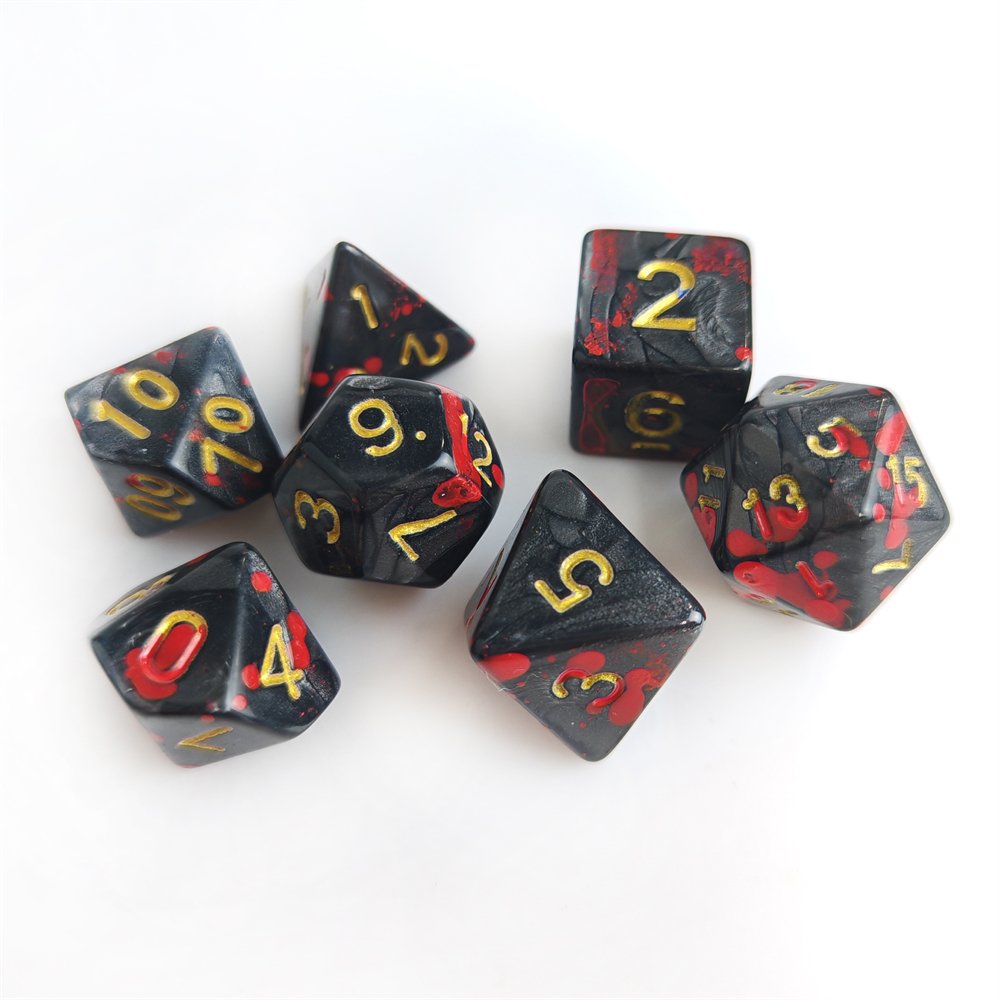 7pcs Blood Splatter Dice Polyhedral Plastic DND Dice Set for Dungeons and Dragons D&D RPG Board Game Marble Acrylic Dice