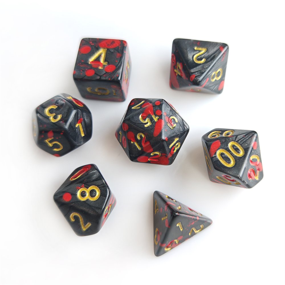 7pcs Blood Splatter Dice Polyhedral Plastic DND Dice Set for Dungeons and Dragons D&D RPG Board Game Marble Acrylic Dice