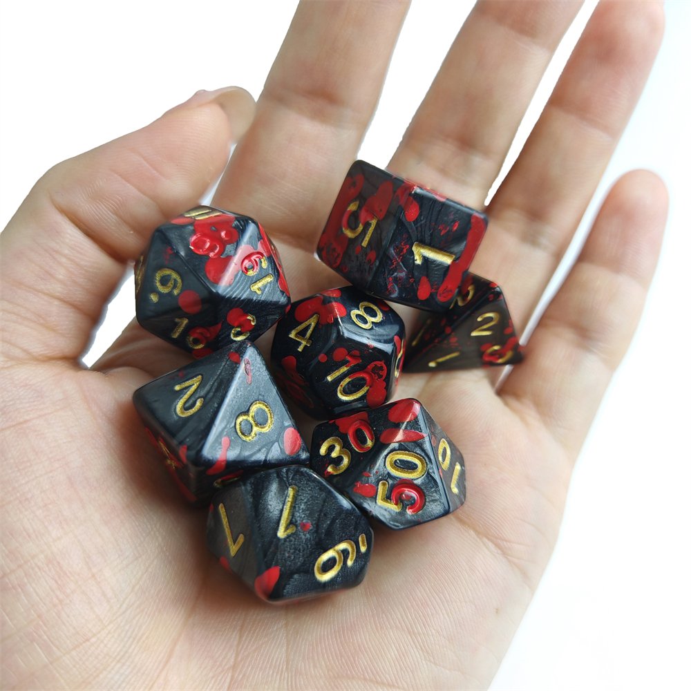 7pcs Blood Splatter Dice Polyhedral Plastic DND Dice Set for Dungeons and Dragons D&D RPG Board Game Marble Acrylic Dice