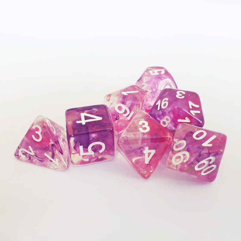 Personalized Polyhedral Resin Soft Edge Full Set Handmade Custom Logo Pink Smoke D&d DND RPG Dice Set