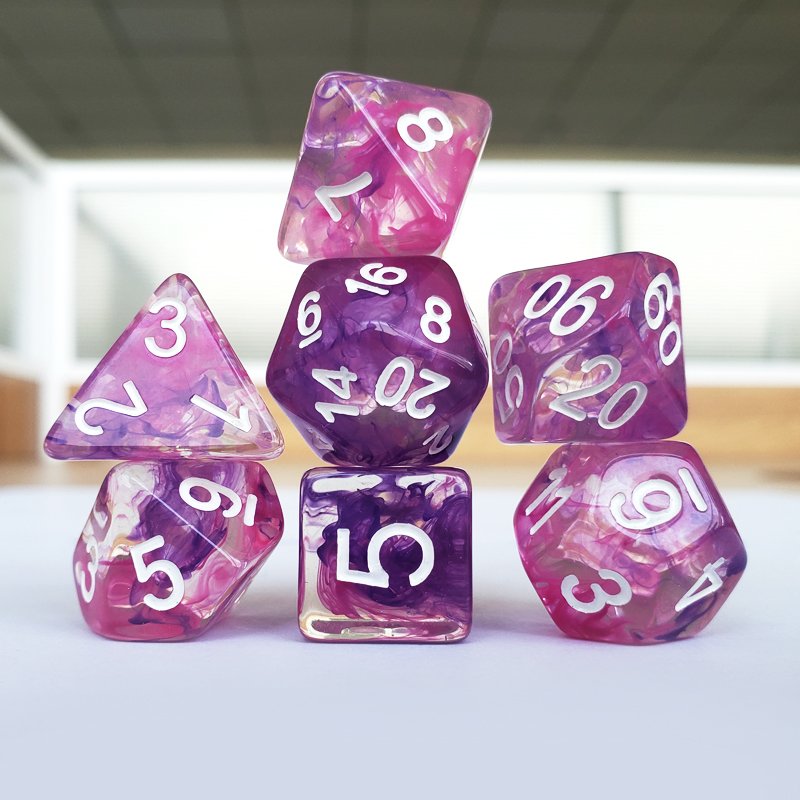 Personalized Polyhedral Resin Soft Edge Full Set Handmade Custom Logo Pink Smoke D&d DND RPG Dice Set