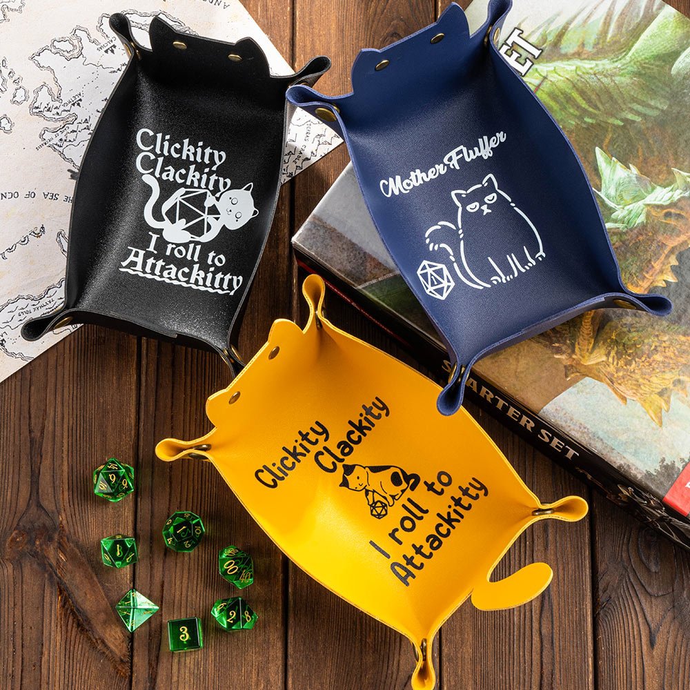 Cute Cat Dice Tray Leather Cat Shape Valet Catchall Tray Dungeons Dragons RPG Games Storage Jewelry Key Desk Organizers Trays