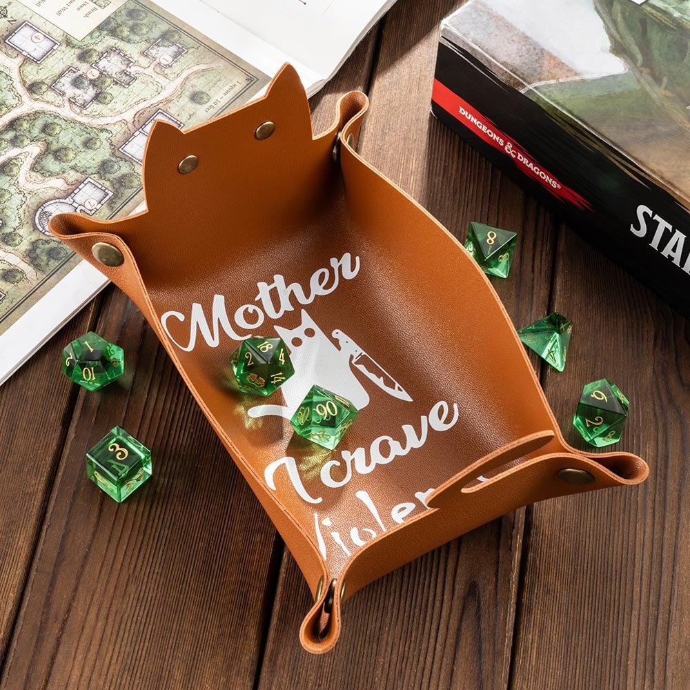 Cute Cat Dice Tray Leather Cat Shape Valet Catchall Tray Dungeons Dragons RPG Games Storage Jewelry Key Desk Organizers Trays