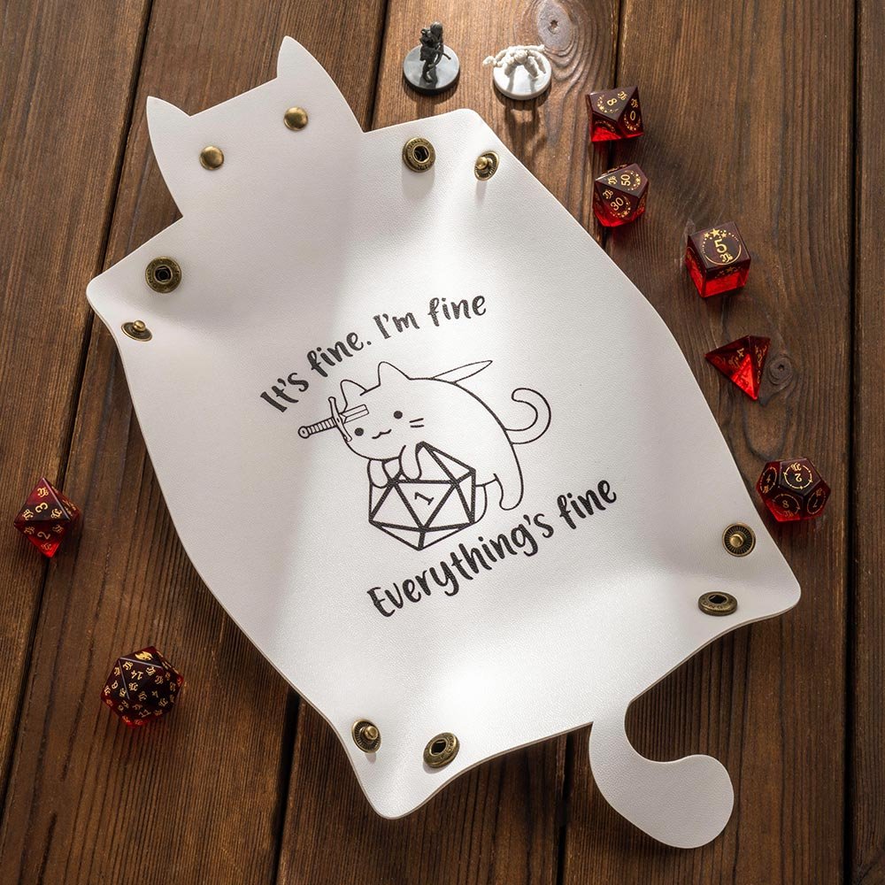 Cute Cat Dice Tray Leather Cat Shape Valet Catchall Tray Dungeons Dragons RPG Games Storage Jewelry Key Desk Organizers Trays