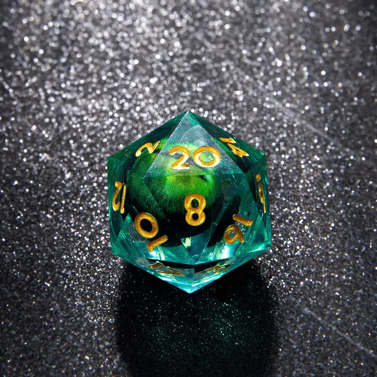Handmade Dungeons & Dragons RPG dice Set liquid core sharp edge polyhedral resin role-playing Longan dice green