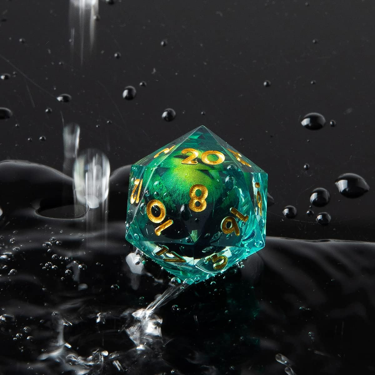 Handmade Dungeons & Dragons RPG dice Set liquid core sharp edge polyhedral resin role-playing Longan dice green