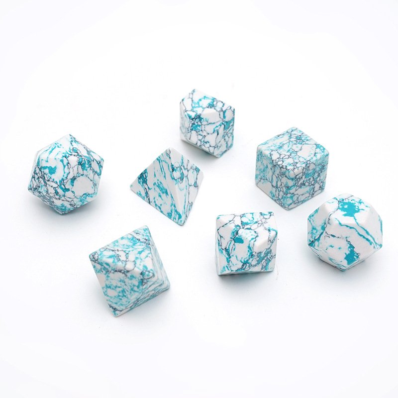 Factory Wholesale Customized White Green Turquoise Dice Set for Dungeons and Dragons RPG DND Gemstone Dice Set