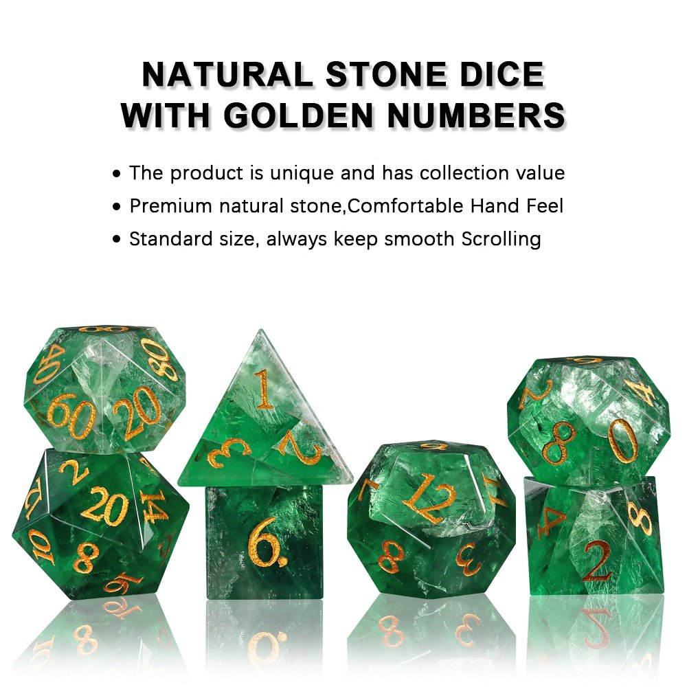 Wholesale Game Dice DND Gem Dice Natural Green Fluorite Stone Dice For Dungeons and Dragons RPG