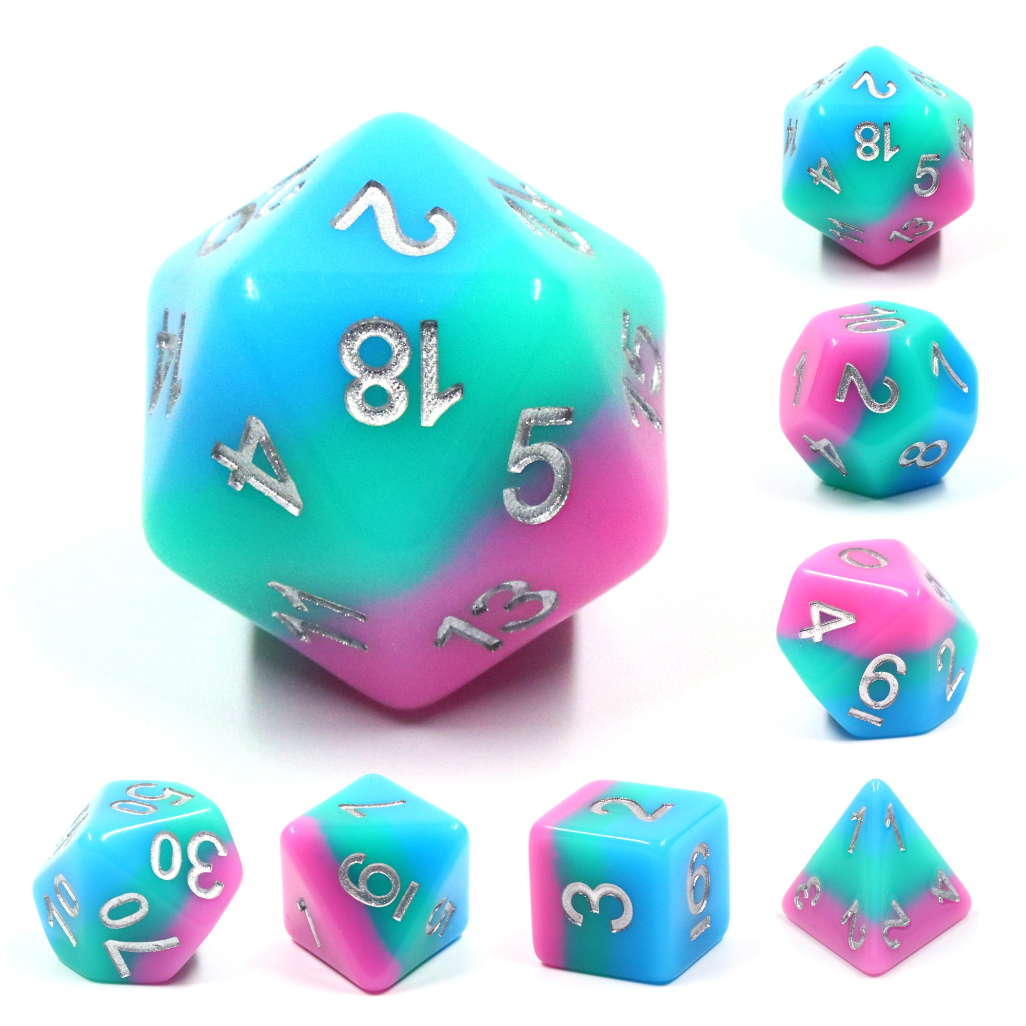 16mm Handmade Polyhedral Resin Layer DND Dice Set Customizable Logo 7-Piece Plastic Board Game Accessory