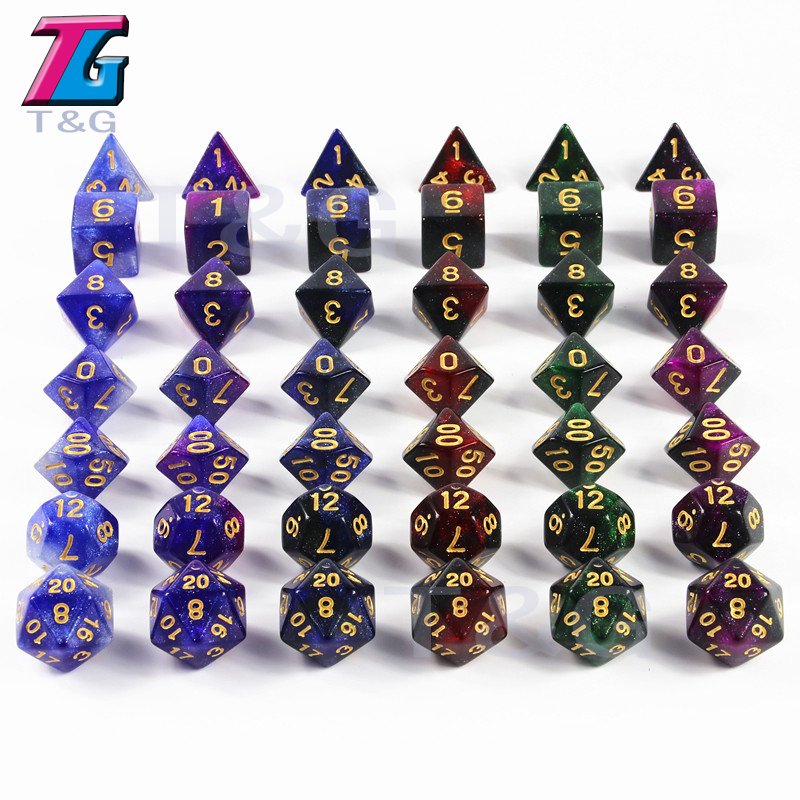 Game Pieces 7pcs Polyhedral Sets Galaxy Purple Black Dice