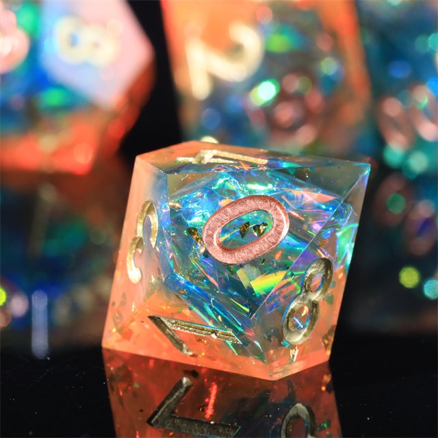 MINI PLANET Custom Handmade Resin Dragon and Dungeon DND RPG Dice Set 7pcs Polyhedral Board Game Dice with Sharp Edges